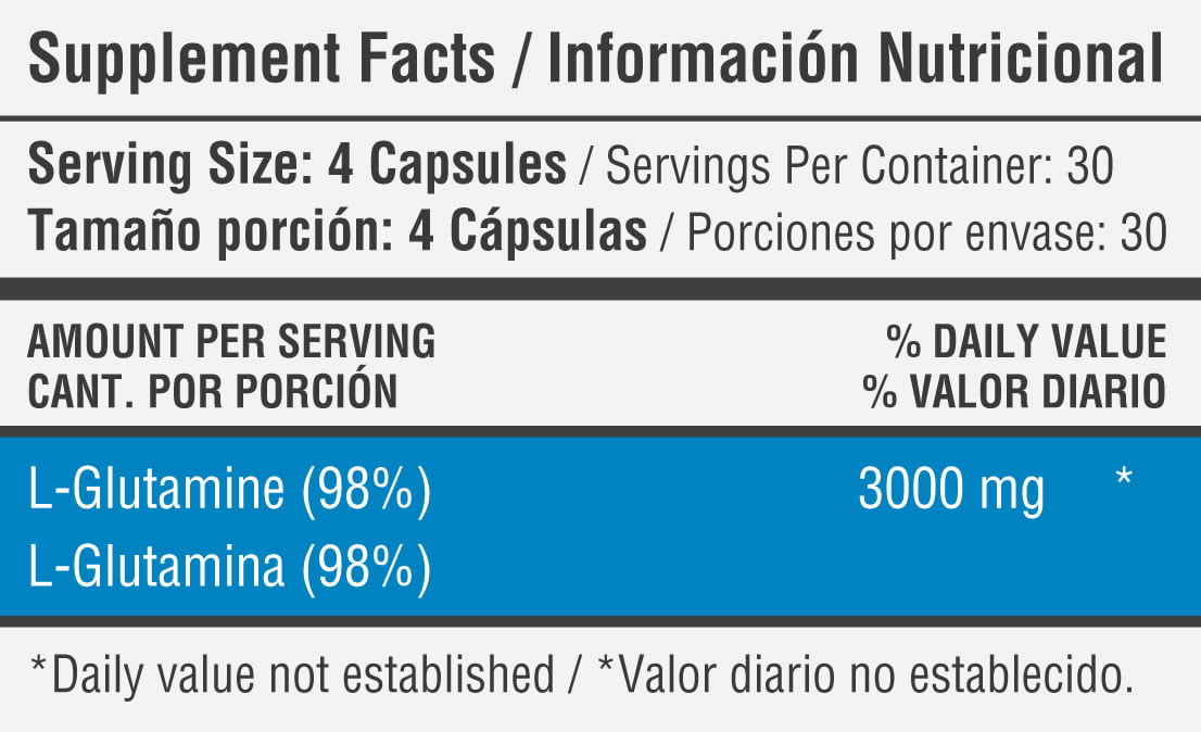 glutamine 120 caps tabla